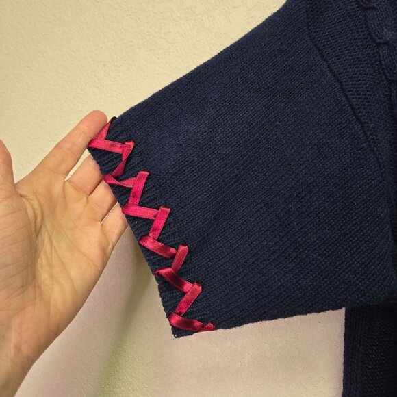 Vintage Grannycore Cottage  Embroidered Sweater S Floral Cable Knit Short Sleeve - Picture 5 of 8